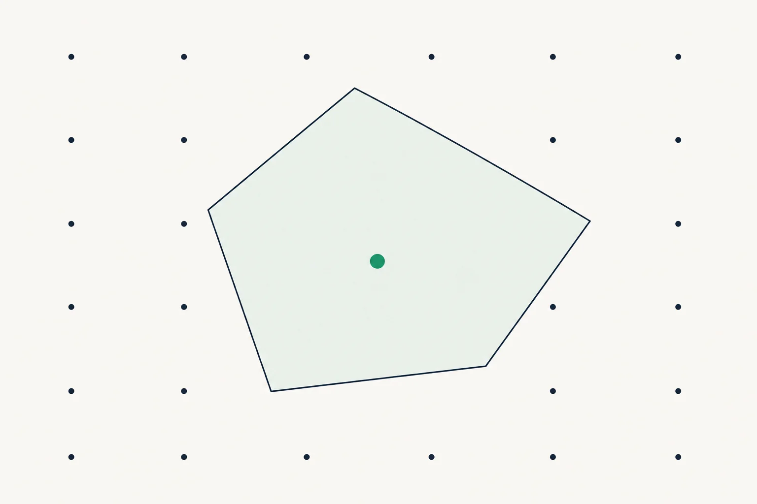 A convex polygon over a dot grid containing exactly one interior grid point