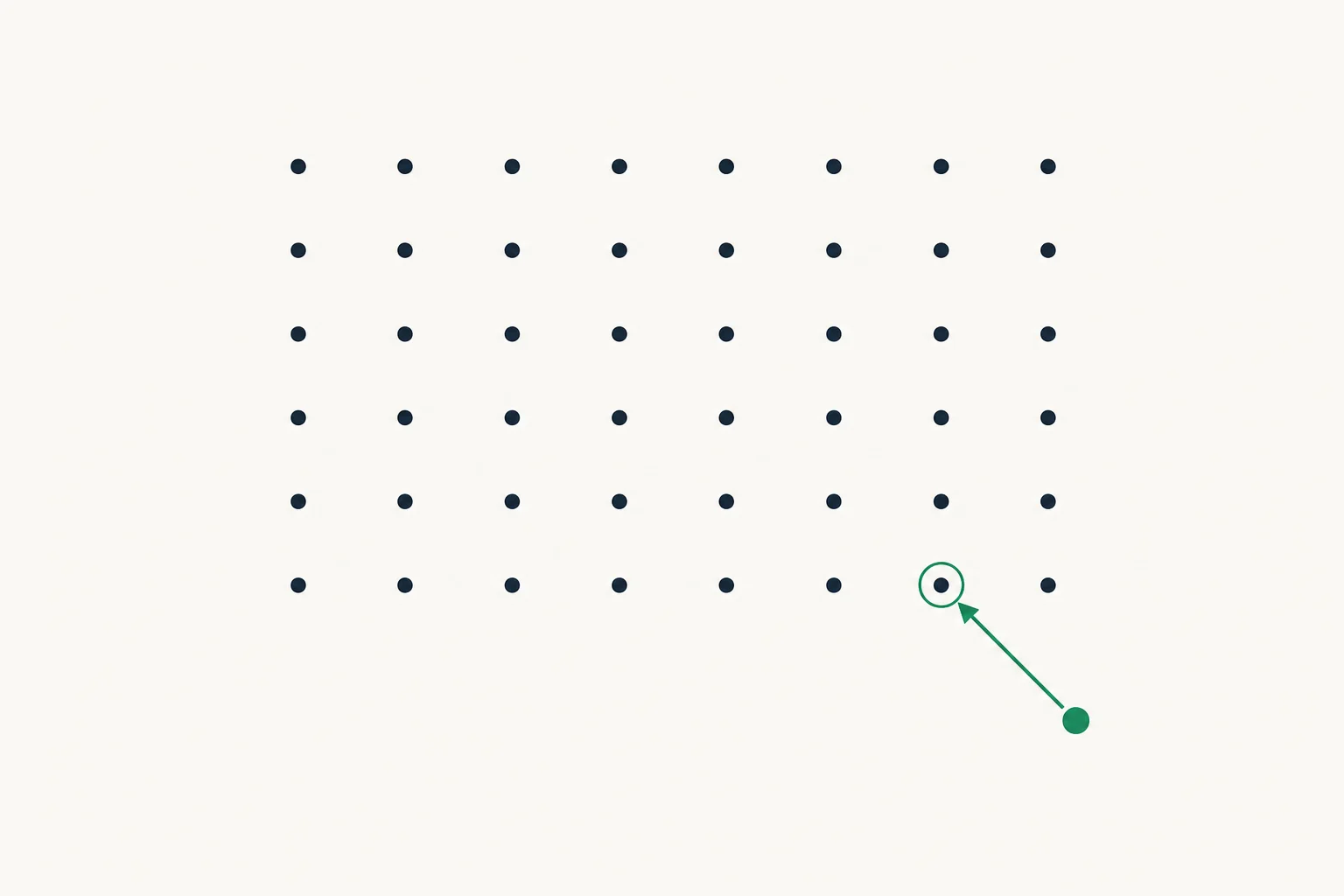 A grid of lattice points, an off-grid teal point, and an arrow to its nearest grid point