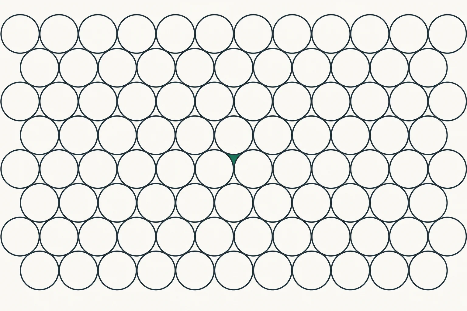 Hexagonally packed circles with one interstitial gap shaded teal